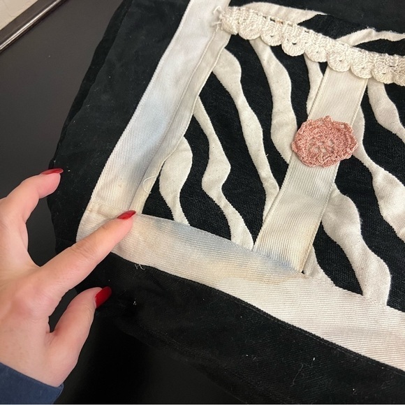 Velour Double sided crossbody Bag, boho chic,zebra print, lace accent - Picture 9 of 15